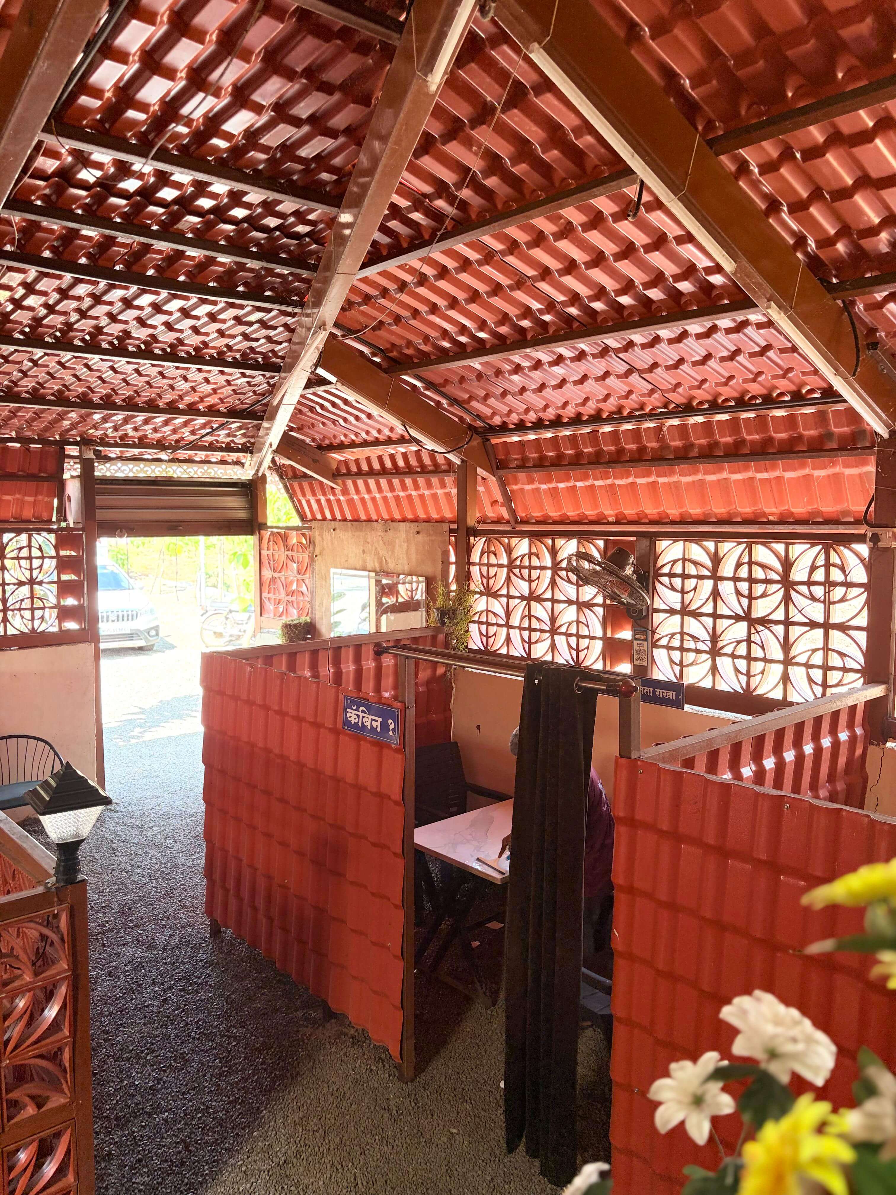 Indoor view of multiple private dining cabins